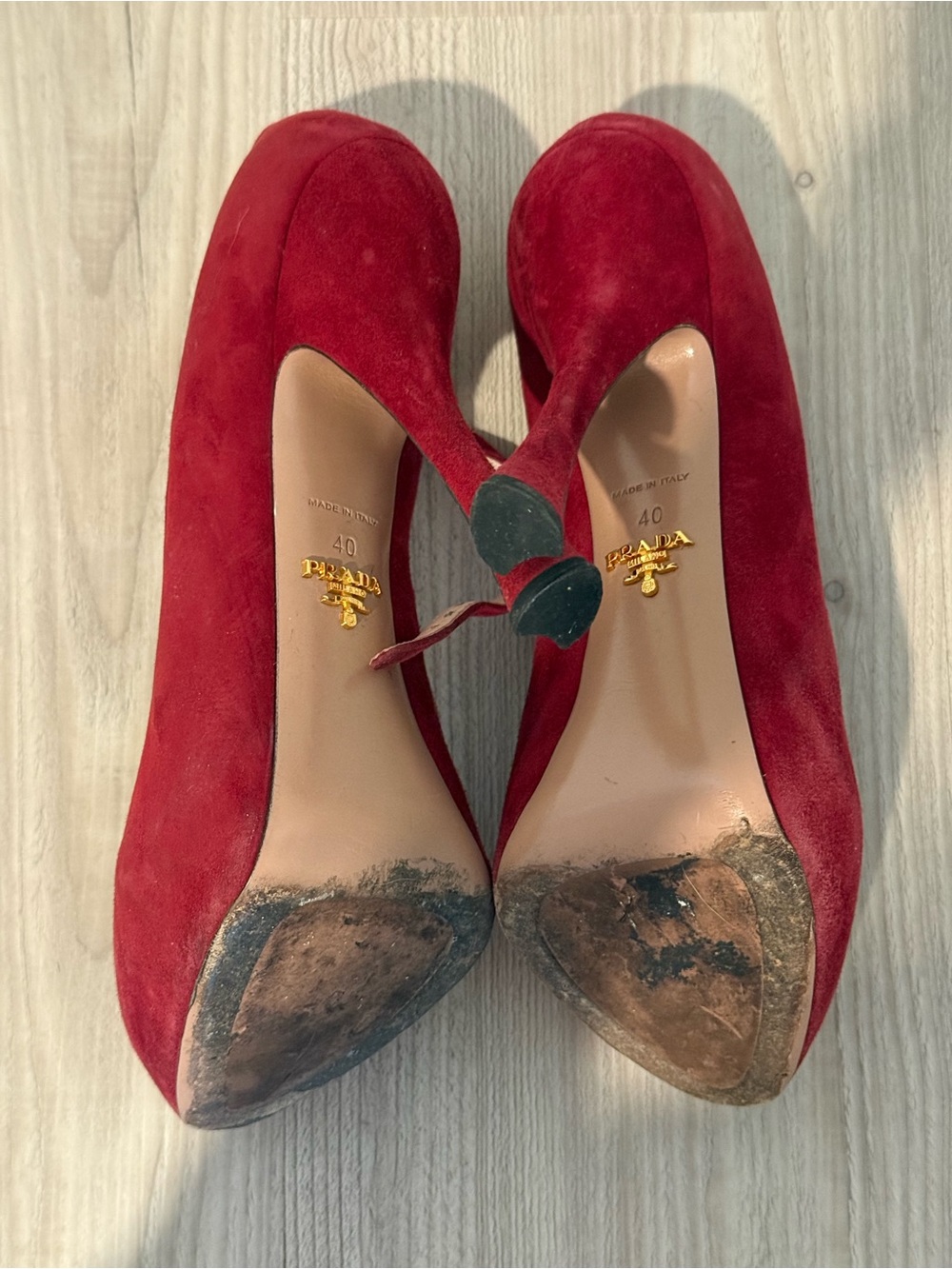 Prada Red Suede Mary Jane Pointed-Toe Pumps - Picture 4 of 4